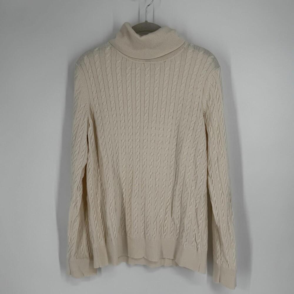 Talbots Sweater XL kelly green cable knit pullover wool workwear business casual